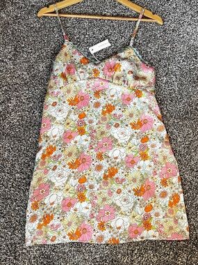 Olivaceous Cream Slip Dress with Pink & Orange Floral Print